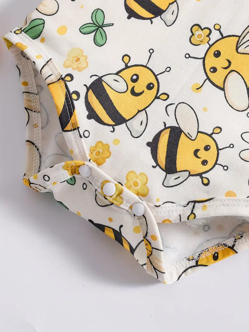 Adorable Bee & Daisy Print Baby Bodysuit - Soft, Breathable, and Comfortable