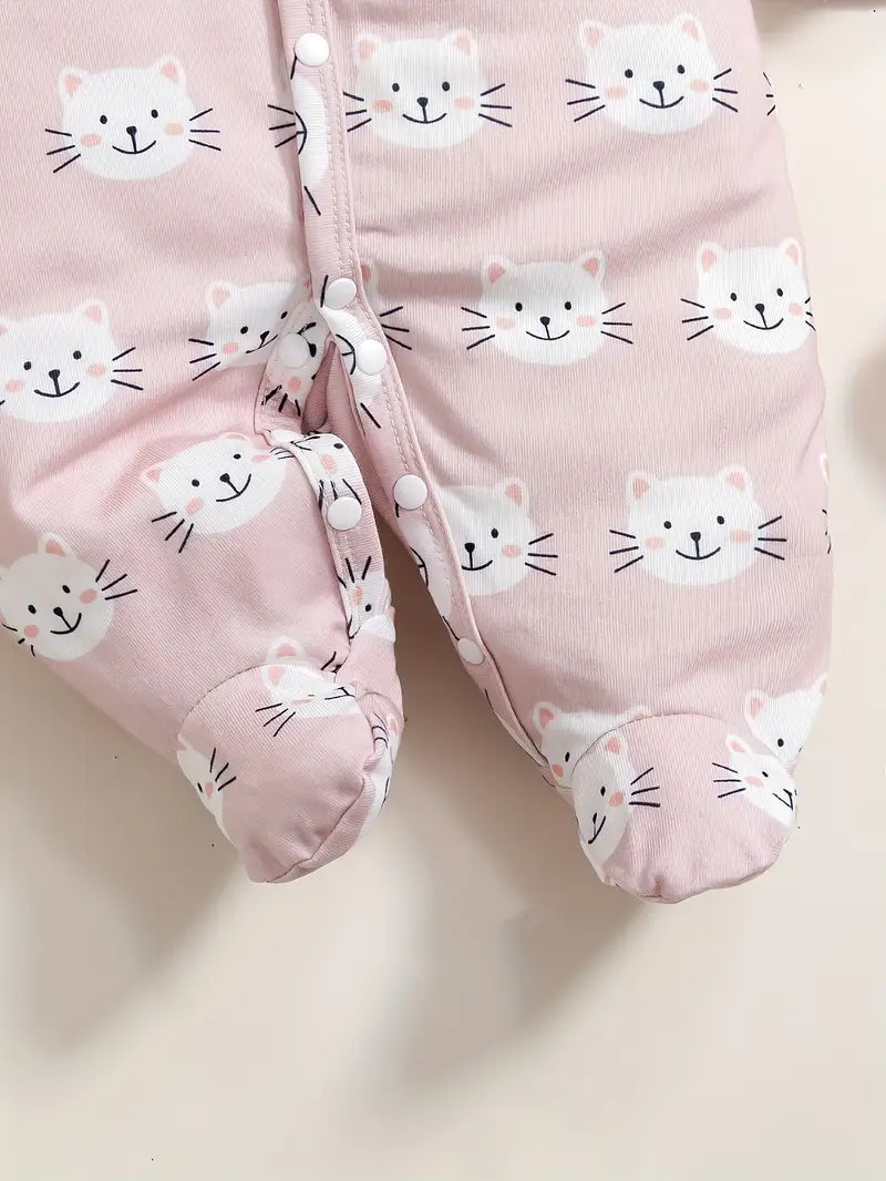 Adorable Pink Cat Print Baby Girl Onesie