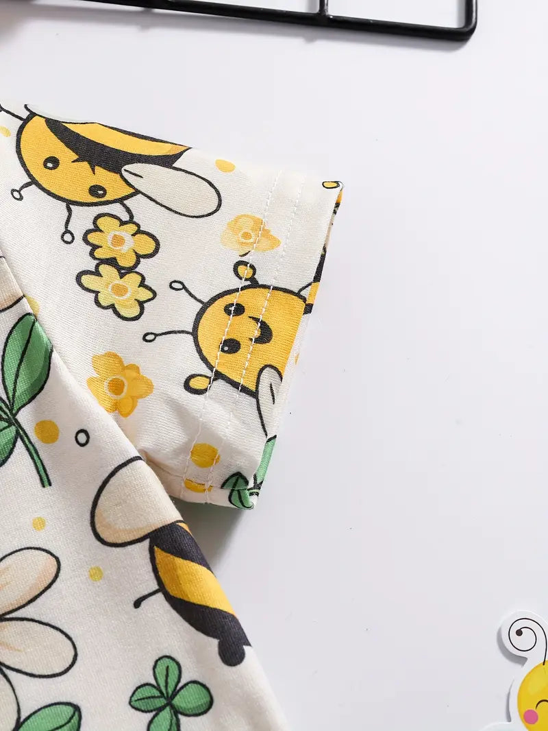Adorable Bee & Daisy Print Baby Bodysuit - Soft, Breathable, and Comfortable