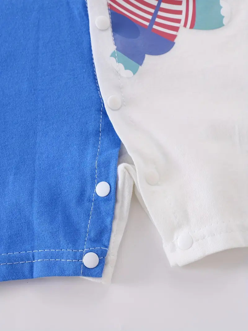 2pcs Short Sleeve, Summer, Cute Dinosaur and Elephant Pattern