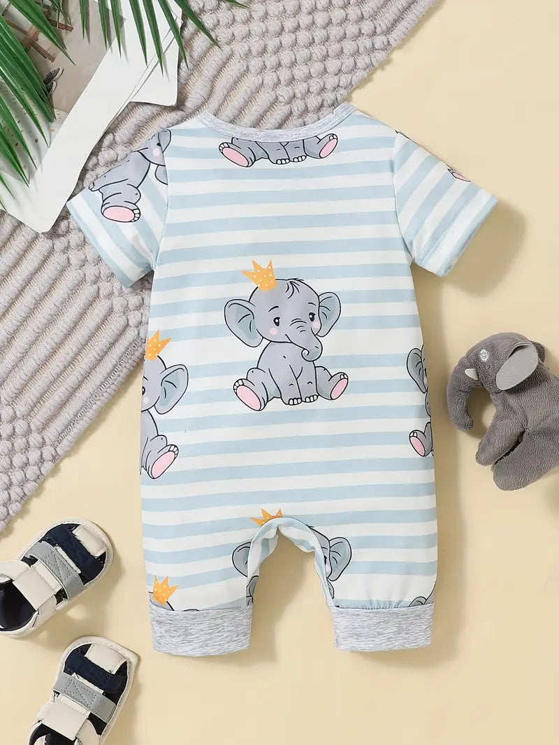 Adorable Striped Elephant Print Bodysuit