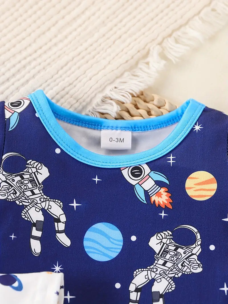 2pcs Cool Galaxy & Astronaut Print Baby Boy Rompers