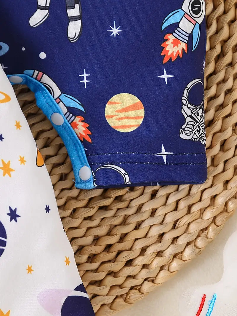 2pcs Cool Galaxy & Astronaut Print Baby Boy Rompers