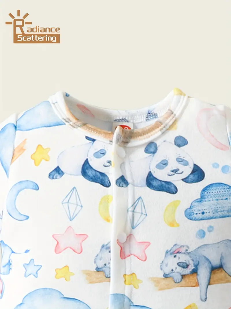 Cute Animal Print with Stars & Clouds, Soft Short-Sleeve Romper
