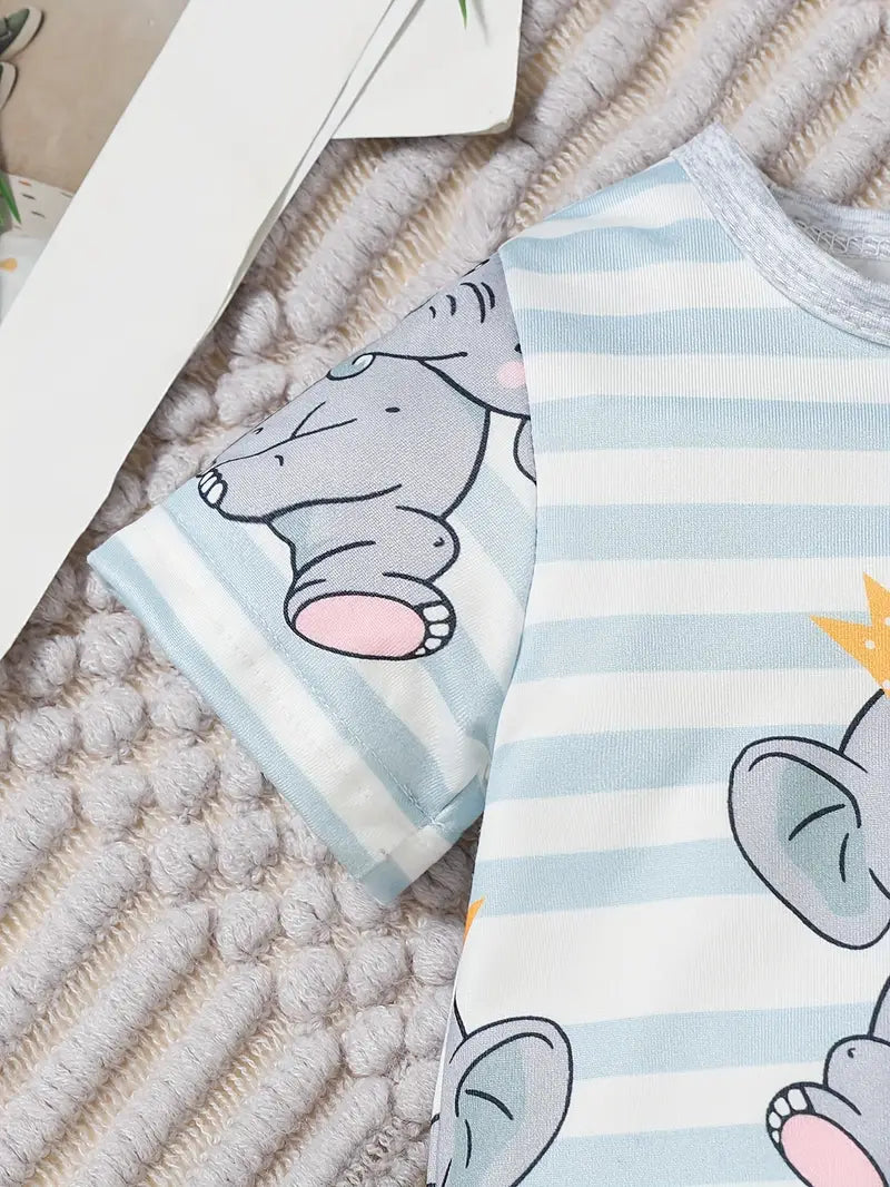 Adorable Striped Elephant Print Bodysuit