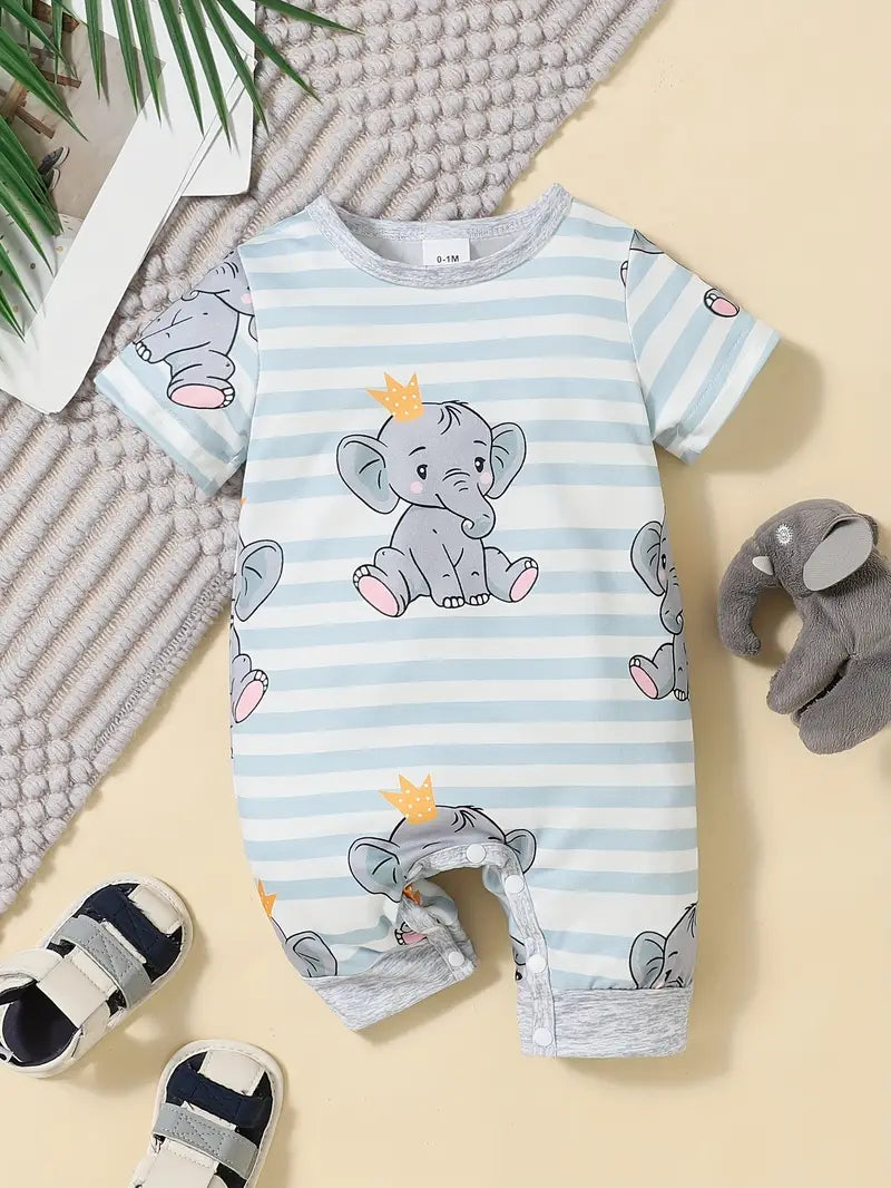 Adorable Striped Elephant Print Bodysuit