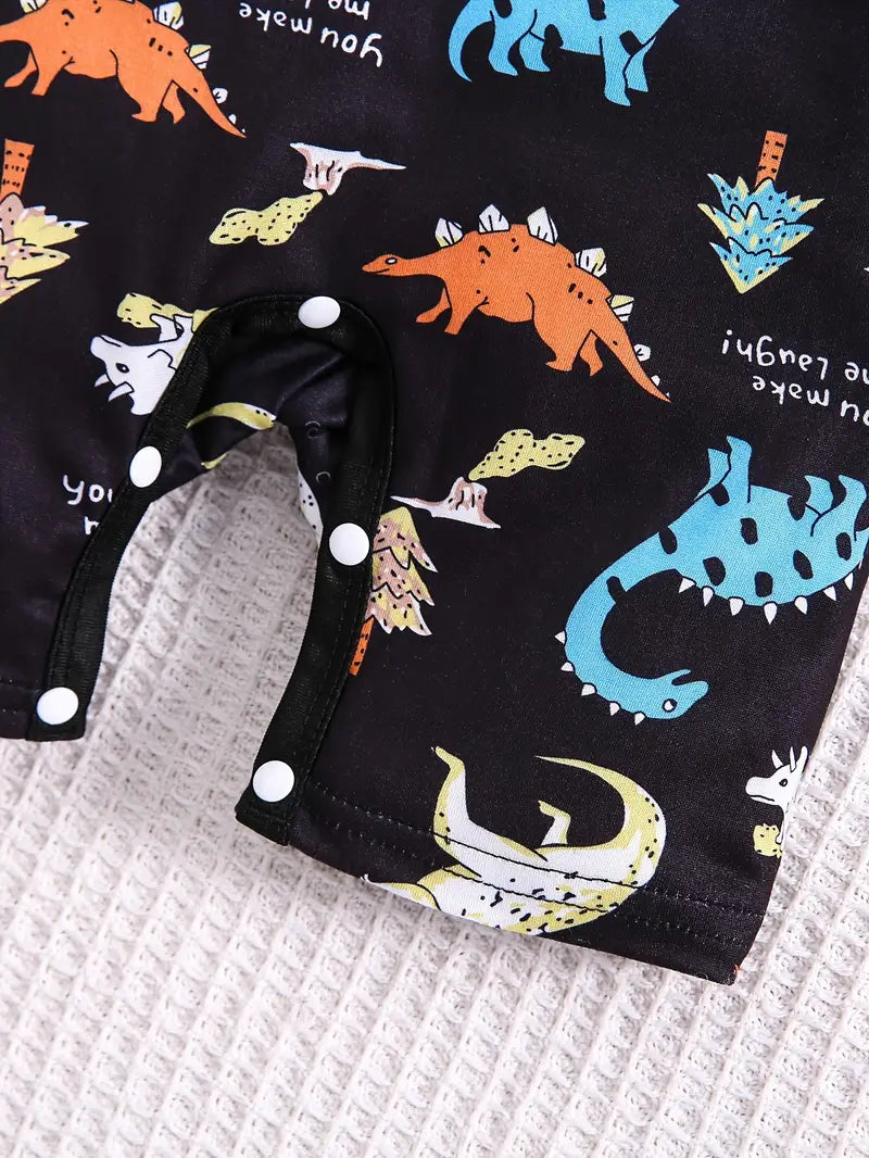 Black Dinosaur Paradise Knit Digital Print Short Sleeve Bodysuit