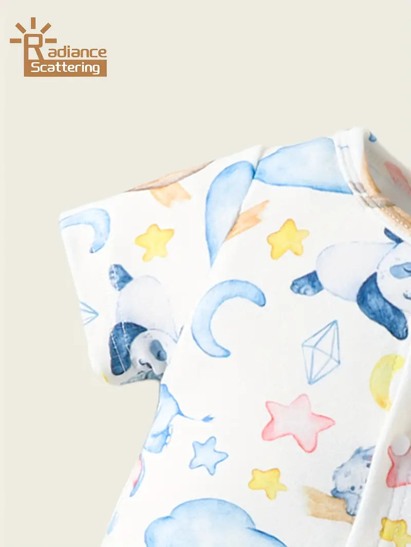 Cute Animal Print with Stars & Clouds, Soft Short-Sleeve Romper