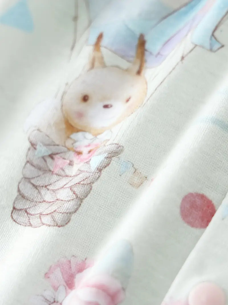 Cute Little Squirrel Hot Air Balloon Full Print Flying Sleeve Open Cardigan