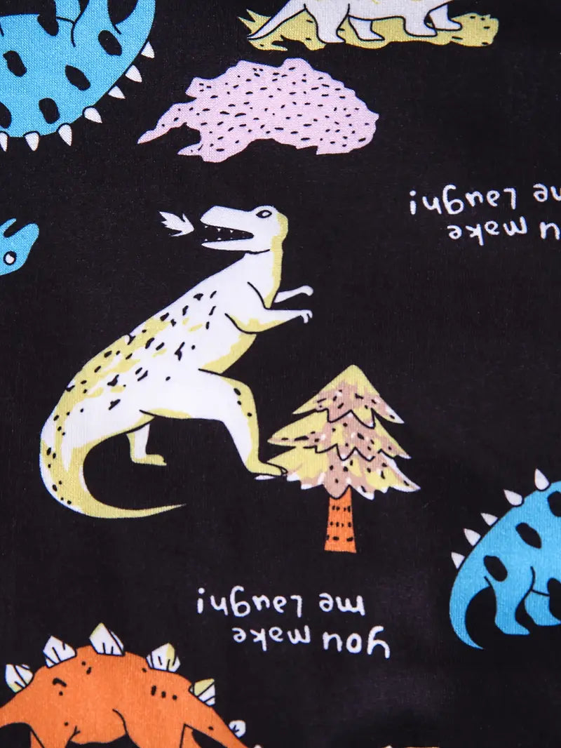 Black Dinosaur Paradise Knit Digital Print Short Sleeve Bodysuit