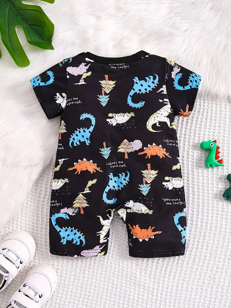 Black Dinosaur Paradise Knit Digital Print Short Sleeve Bodysuit