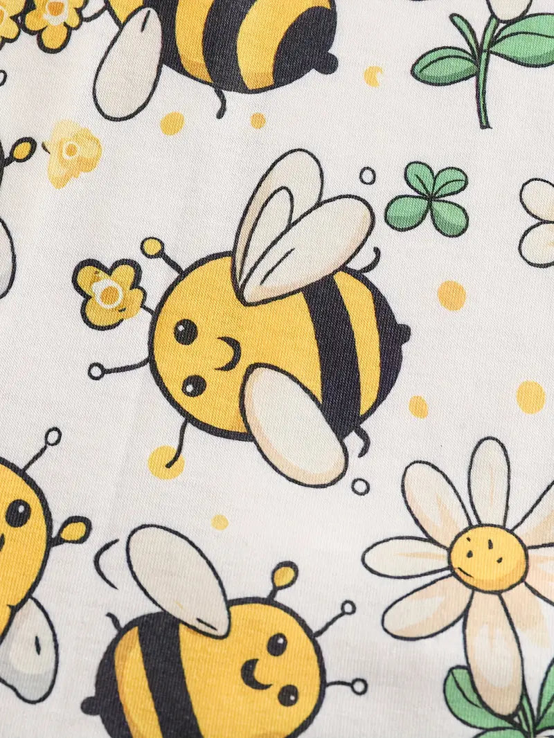 Adorable Bee & Daisy Print Baby Bodysuit - Soft, Breathable, and Comfortable