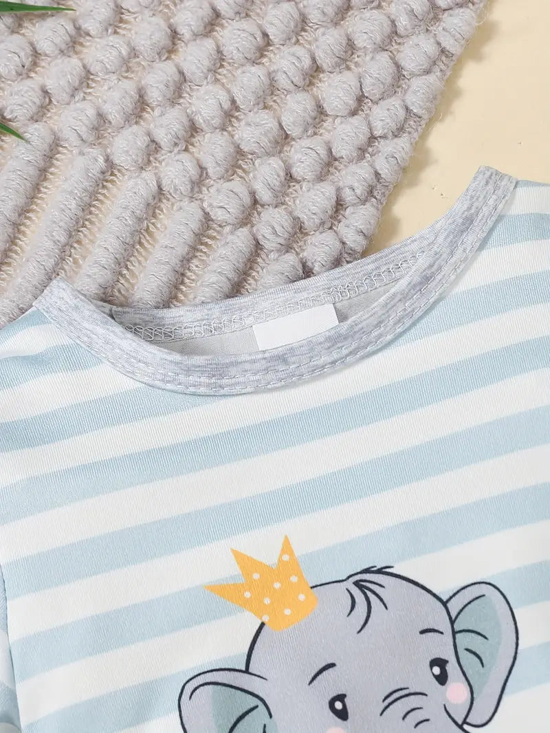 Adorable Striped Elephant Print Bodysuit