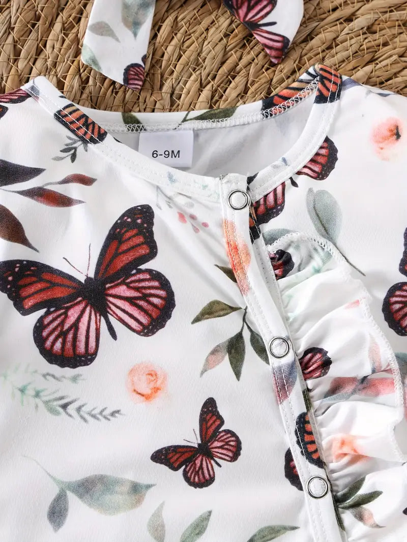 Adorable Butterfly Print Short-Sleeve Romper for Baby