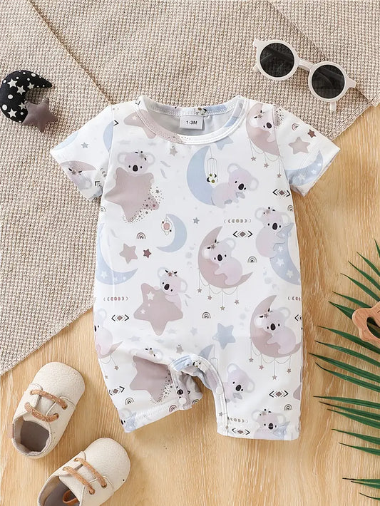 Cute Star and Moon Sloth Print Bodysuit