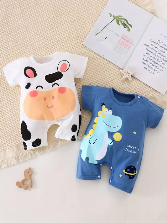 2pcs Toddler Dinosaur & Cow Print Romper Set