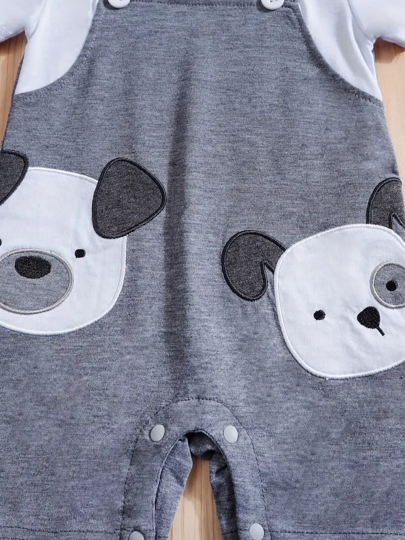 Baby Boys' Summer Short Sleeve Romper - Cute Cartoon Dog Applique & Embroidery