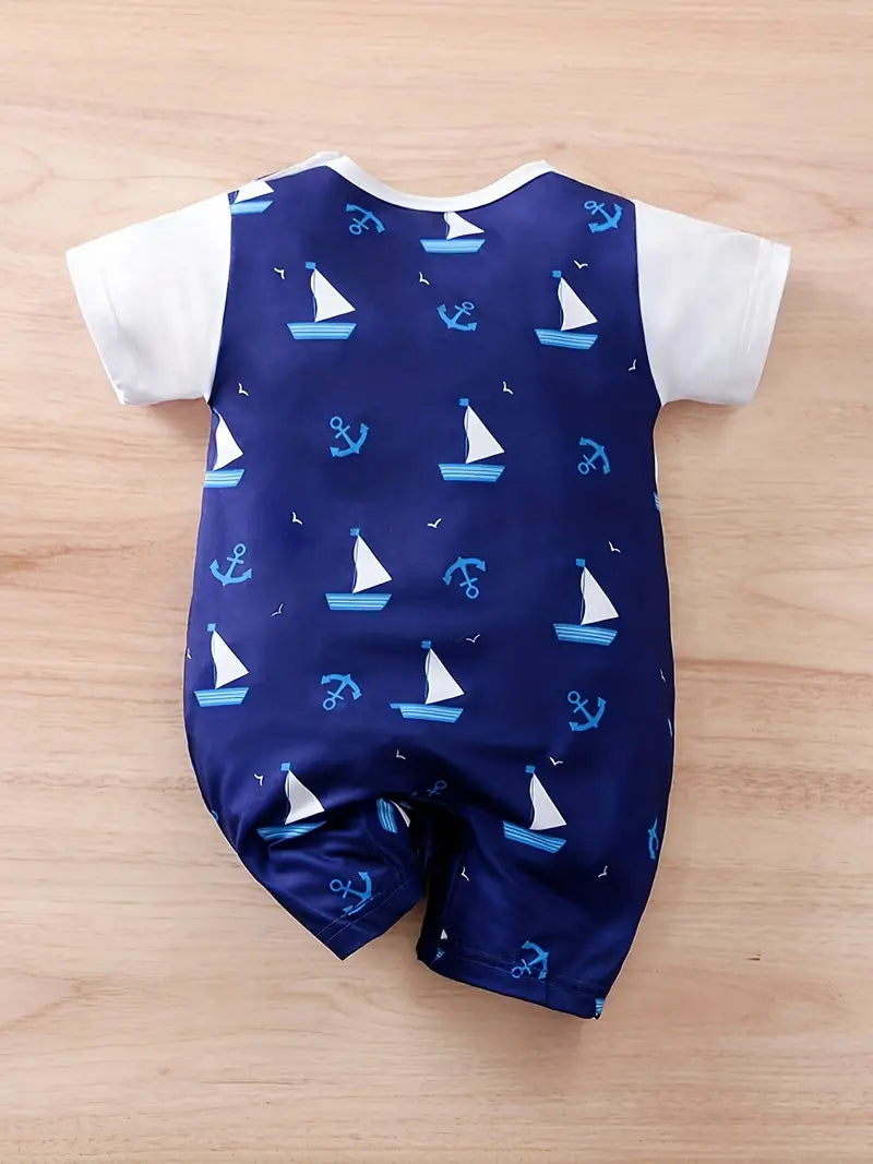 Dark Blue Sailboat Children's Onesie for Baby Boys