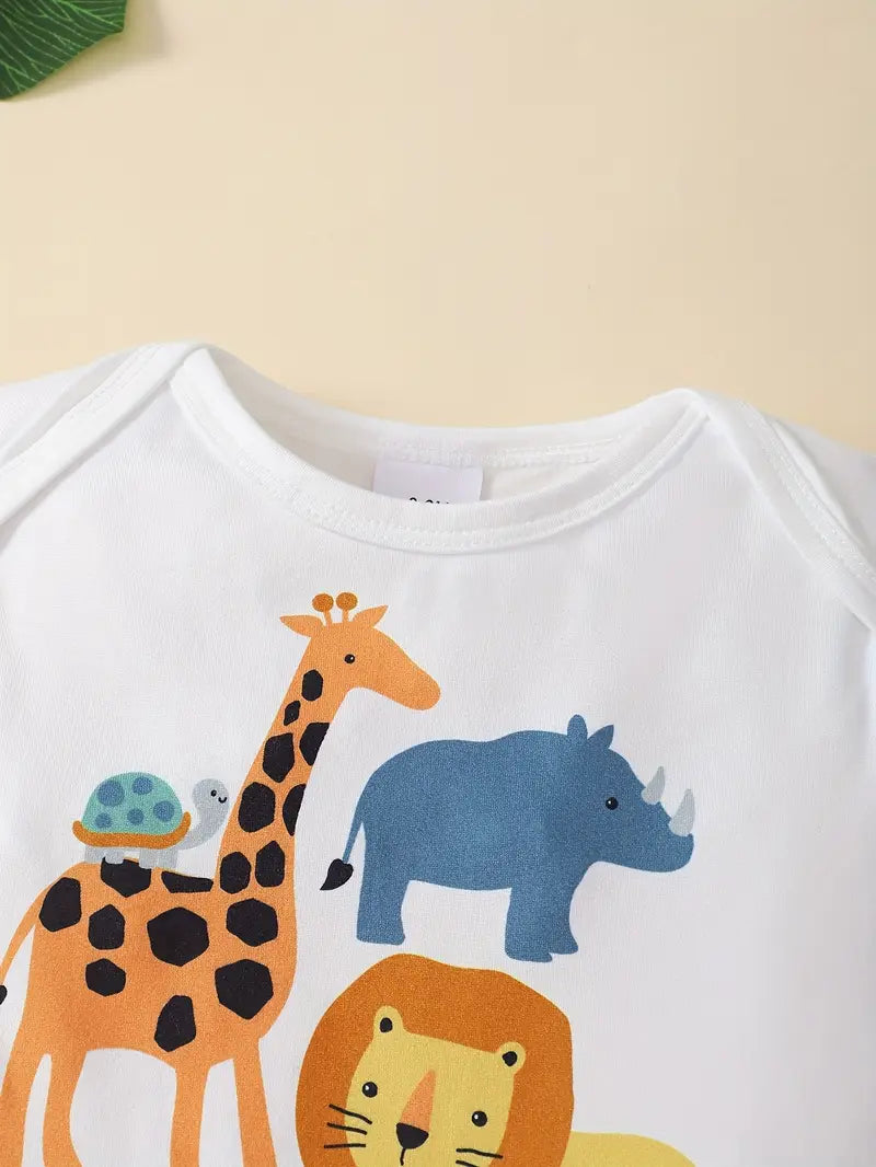 Three-piece Set with Cute Cartoon Animal Print