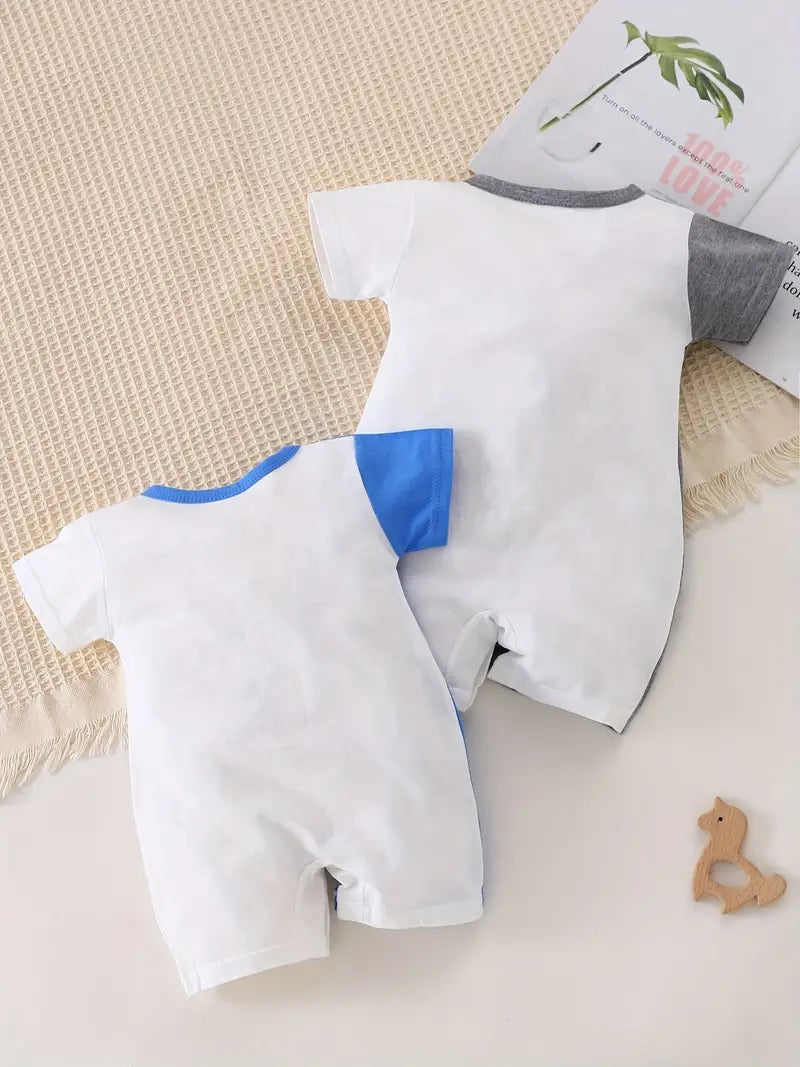 2pcs Short Sleeve, Summer, Cute Dinosaur and Elephant Pattern