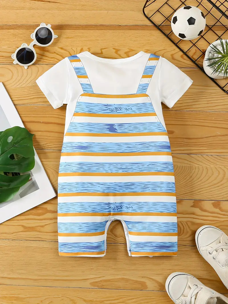 Summer Cartoon Animal Print Short-Sleeve Romper & Diaper Cover Set