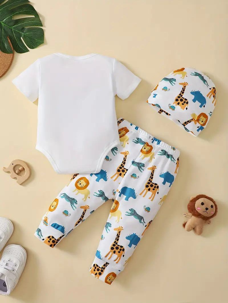Three-piece Set with Cute Cartoon Animal Print