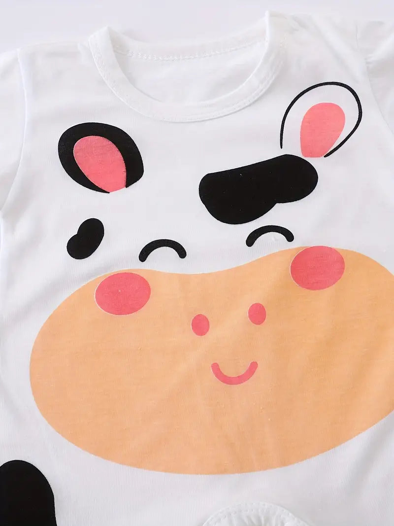 2pcs Toddler Dinosaur & Cow Print Romper Set