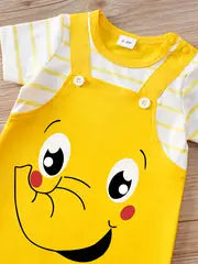 Adorable Elephant Cartoon Faux Two-Piece Short Sleeve Romper