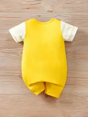 Adorable Elephant Cartoon Faux Two-Piece Short Sleeve Romper