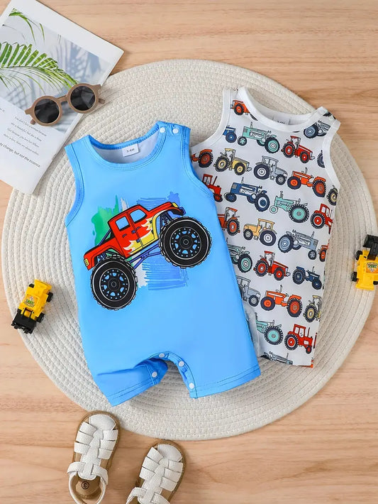 BrownBark Boys' Summer Car & Truck Print Jumpsuits