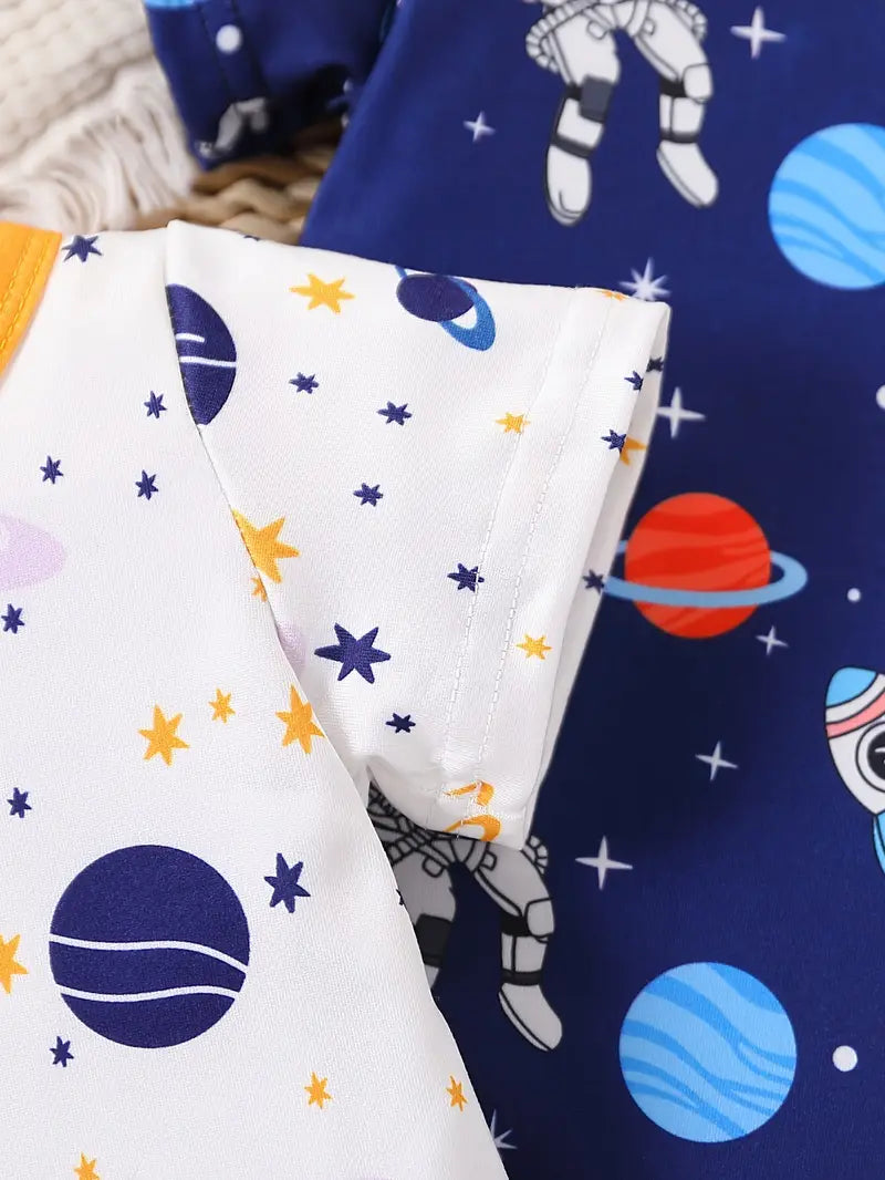 2pcs Cool Galaxy & Astronaut Print Baby Boy Rompers