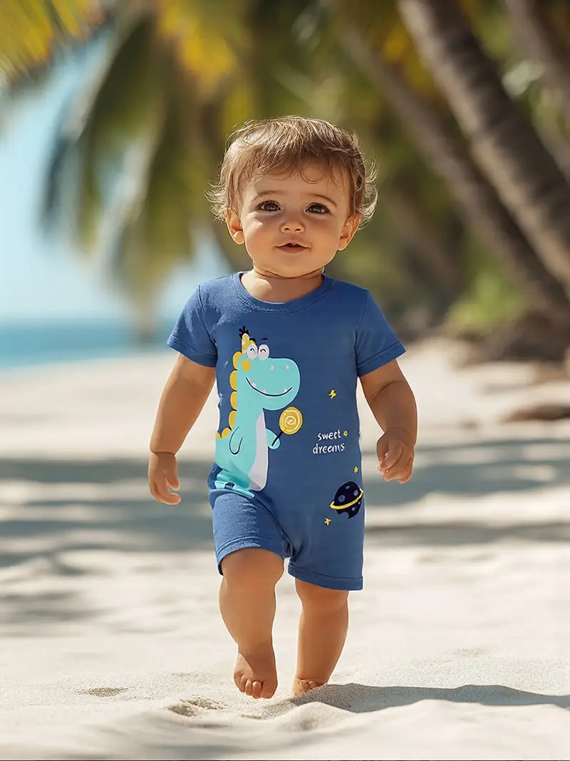 2pcs Toddler Dinosaur & Cow Print Romper Set
