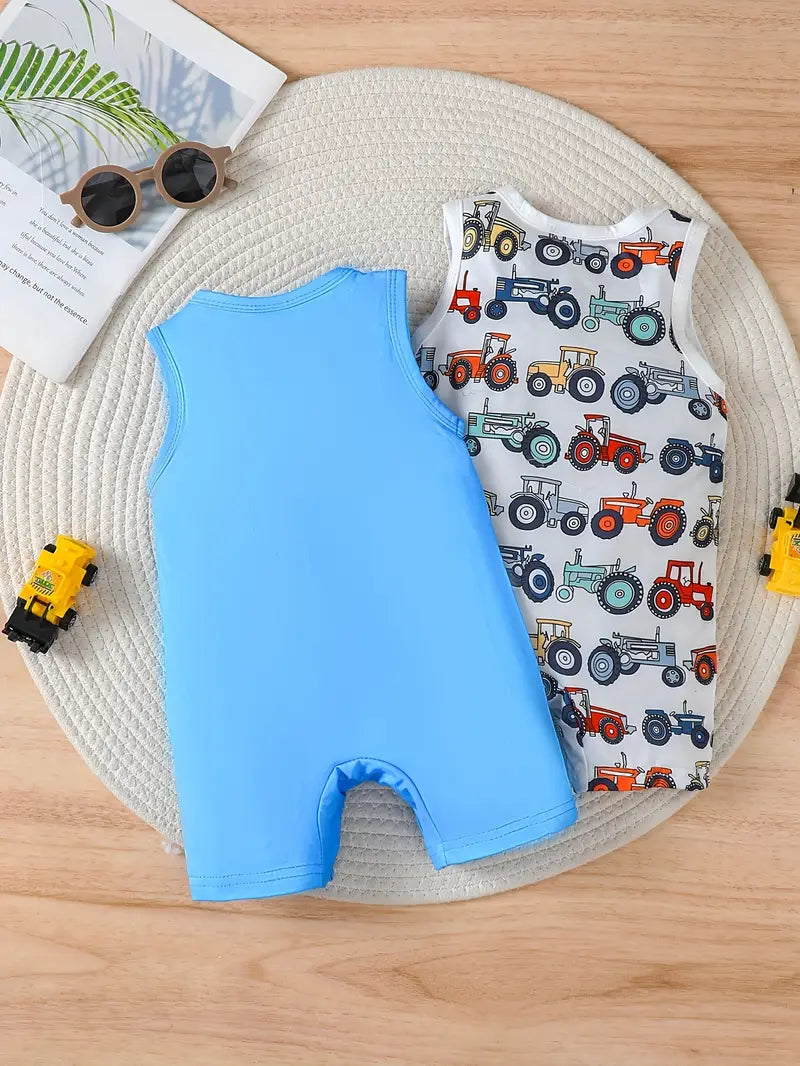 BrownBark Boys' Summer Car & Truck Print Jumpsuits