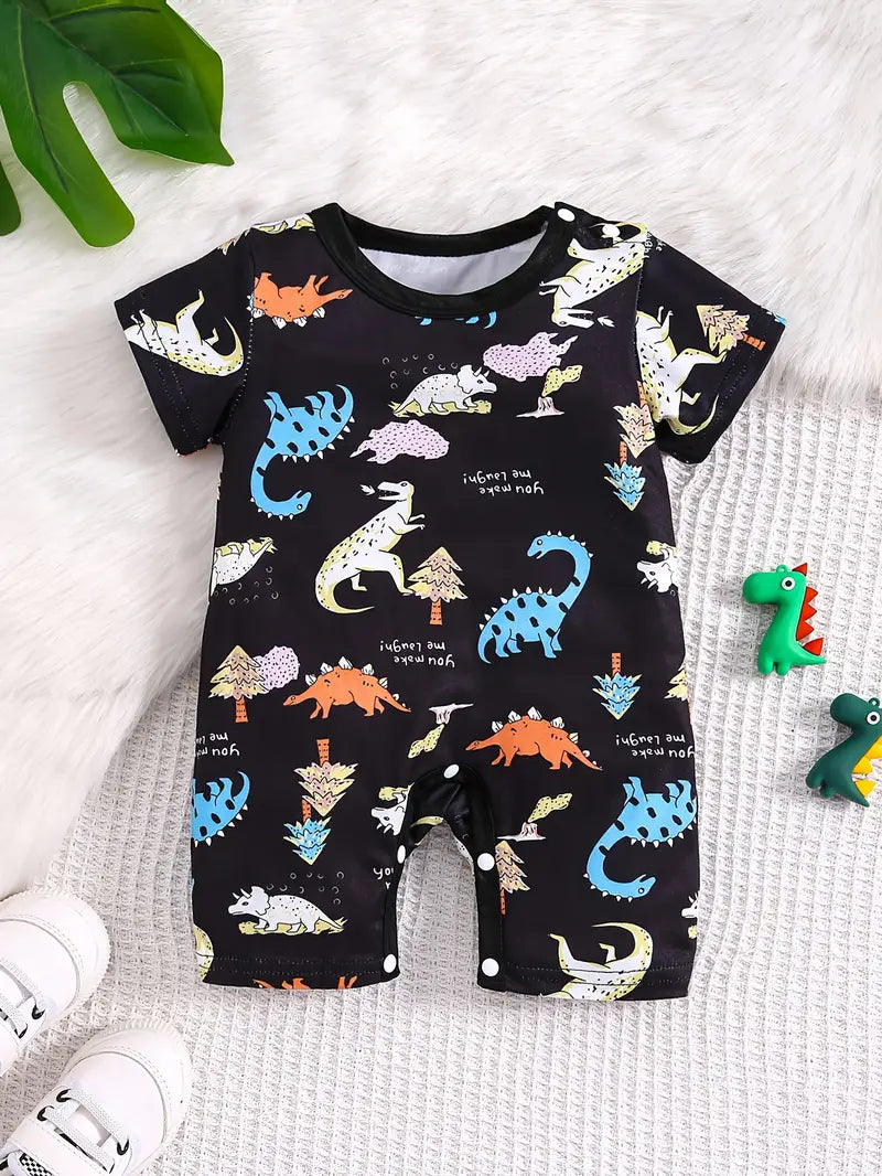 Black Dinosaur Paradise Knit Digital Print Short Sleeve Bodysuit