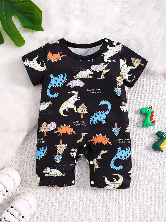 Black Dinosaur Paradise Knit Digital Print Short Sleeve Bodysuit