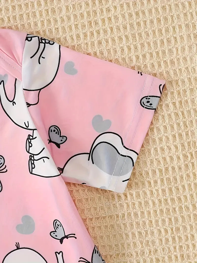 Cute Elephant Envelope Collar Short Sleeve Triangle Body Suit