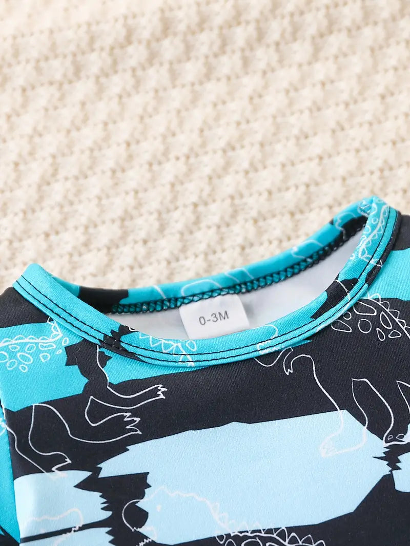 Casual Comfort Camouflage Dinosaur Print Two-Piece Set