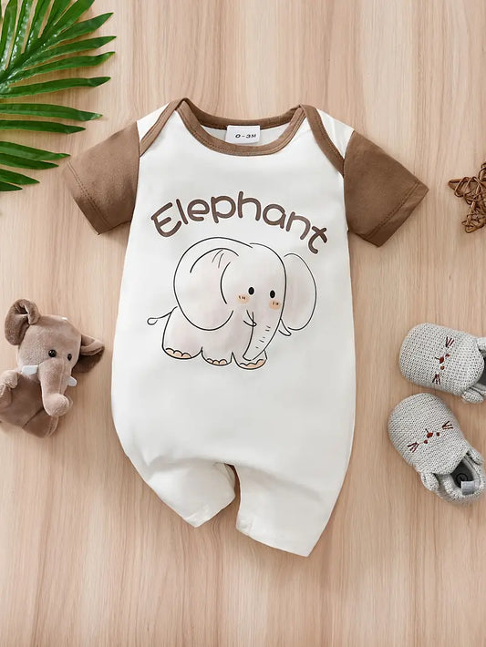 YIERYING Elephant Romper - Summer Short Sleeve Neutral-Toned