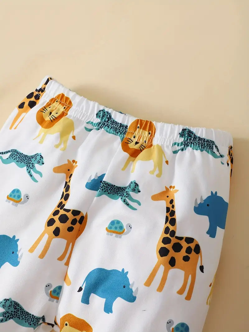 Three-piece Set with Cute Cartoon Animal Print