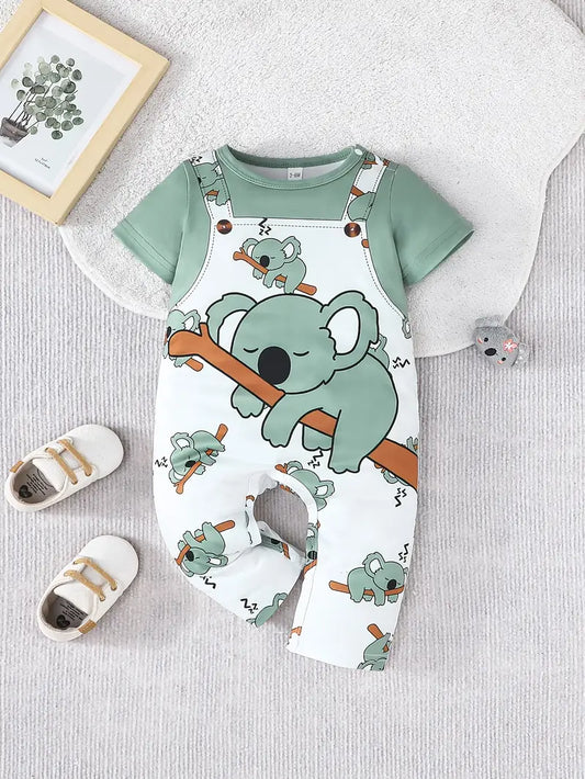 Adorable Koala Print Short-Sleeve Romper for Babies