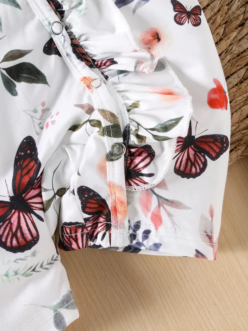 Adorable Butterfly Print Short-Sleeve Romper for Baby