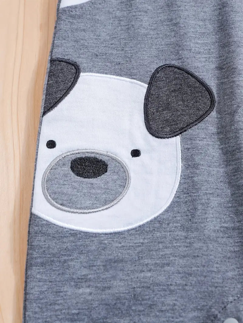 Baby Boys' Summer Short Sleeve Romper - Cute Cartoon Dog Applique & Embroidery