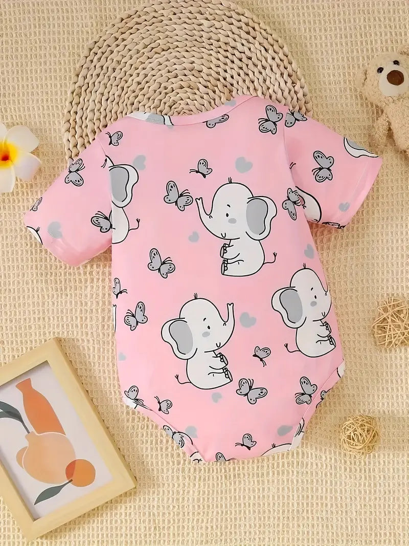 Cute Elephant Envelope Collar Short Sleeve Triangle Body Suit