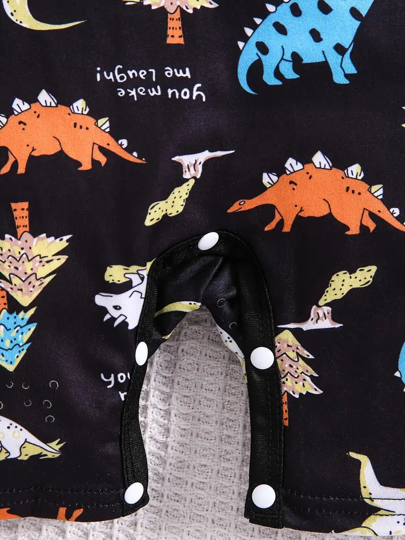 Black Dinosaur Paradise Knit Digital Print Short Sleeve Bodysuit