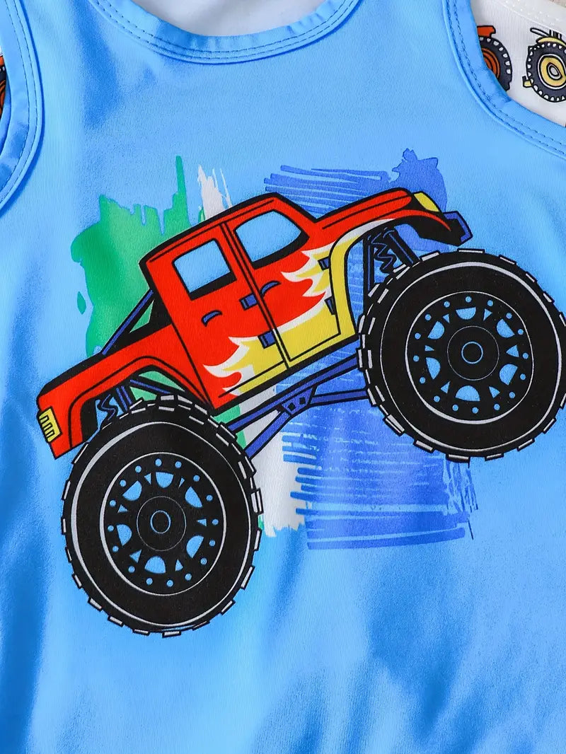 BrownBark Boys' Summer Car & Truck Print Jumpsuits
