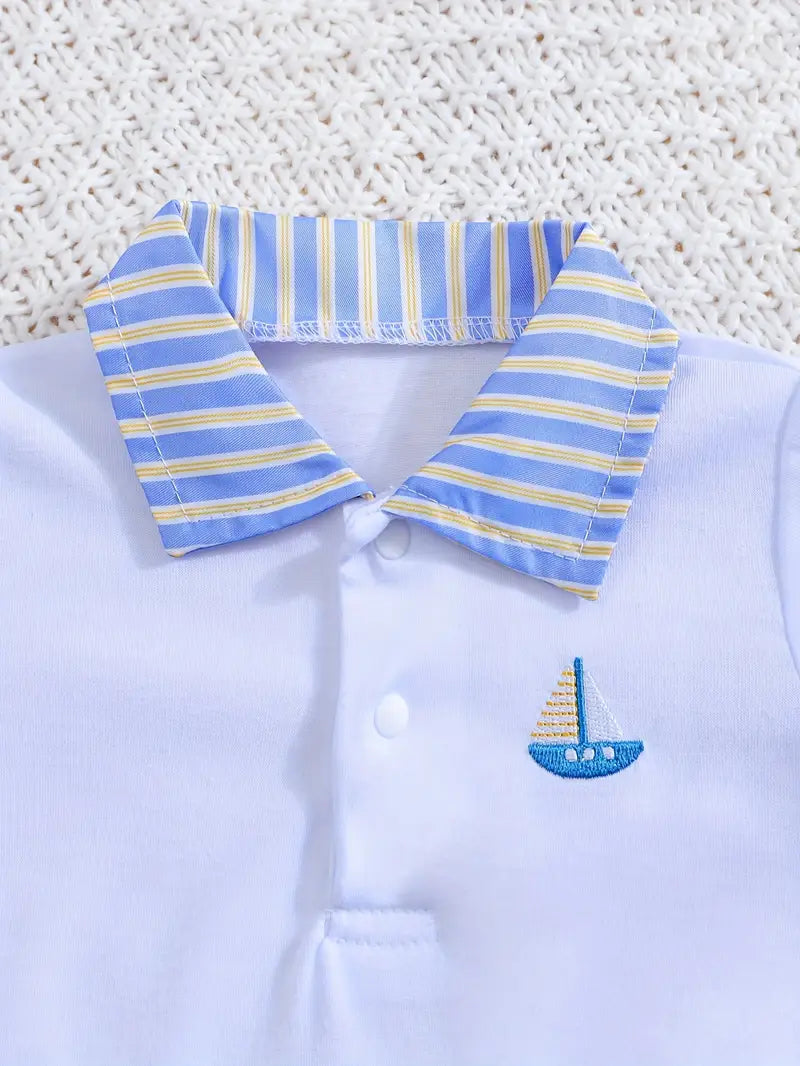 Faux Two-Piece Short Sleeve Baby Romper