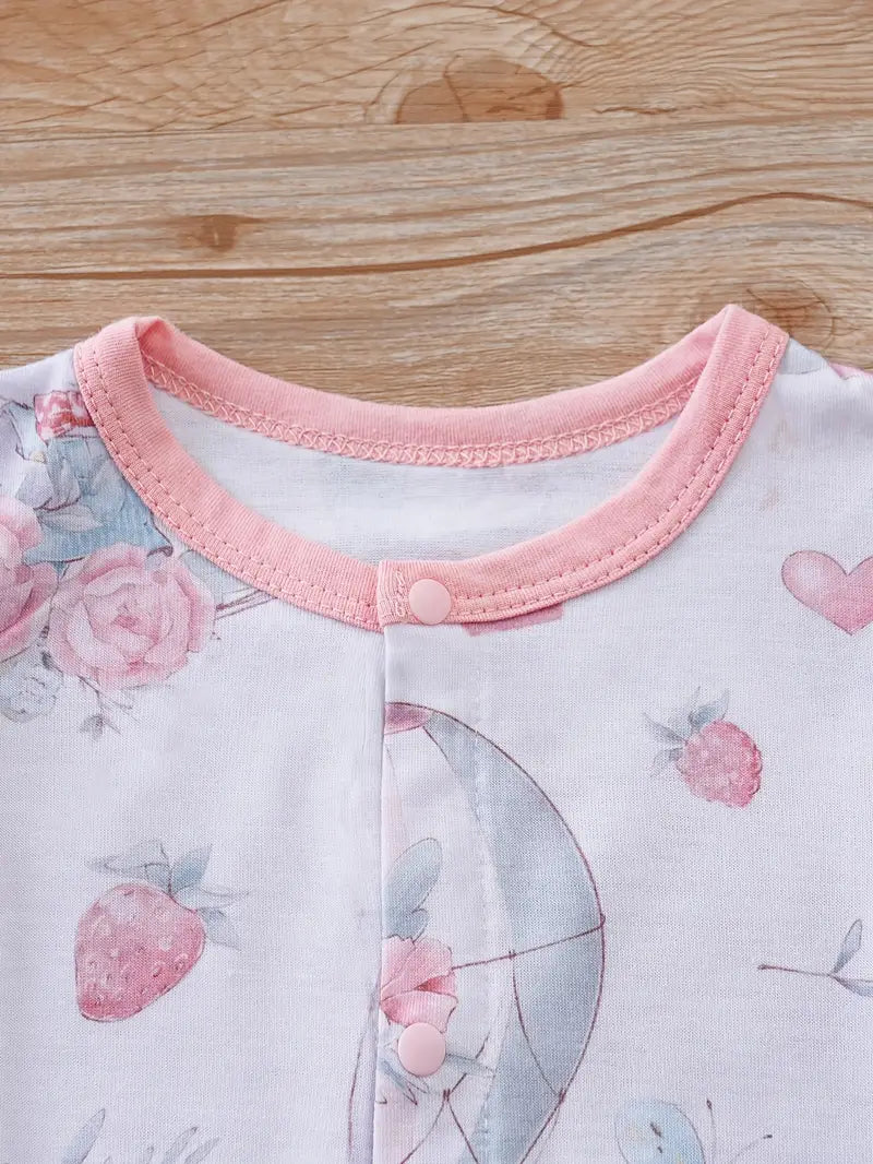 Baby Girl's Summer Romper - Cute Cartoon Rabbit & Floral Print with Flared Sleeves