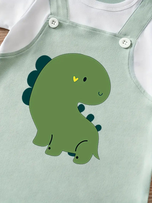 YIERYING Green Dinosaur Print Summer Romper for Kids