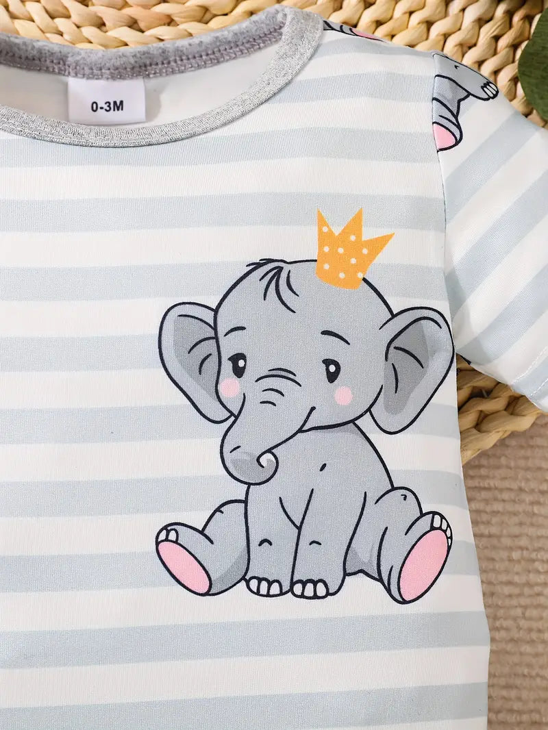 Cartoon Prince Elephant Pattern Bodysuit