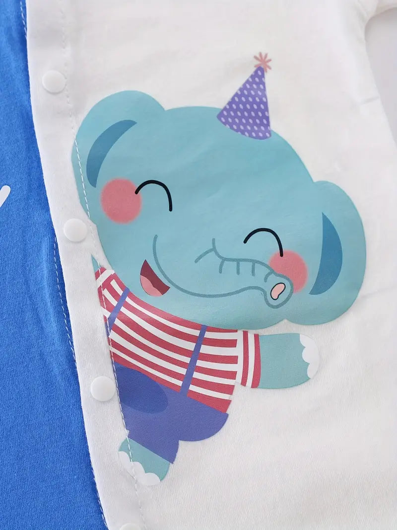 2pcs Short Sleeve, Summer, Cute Dinosaur and Elephant Pattern